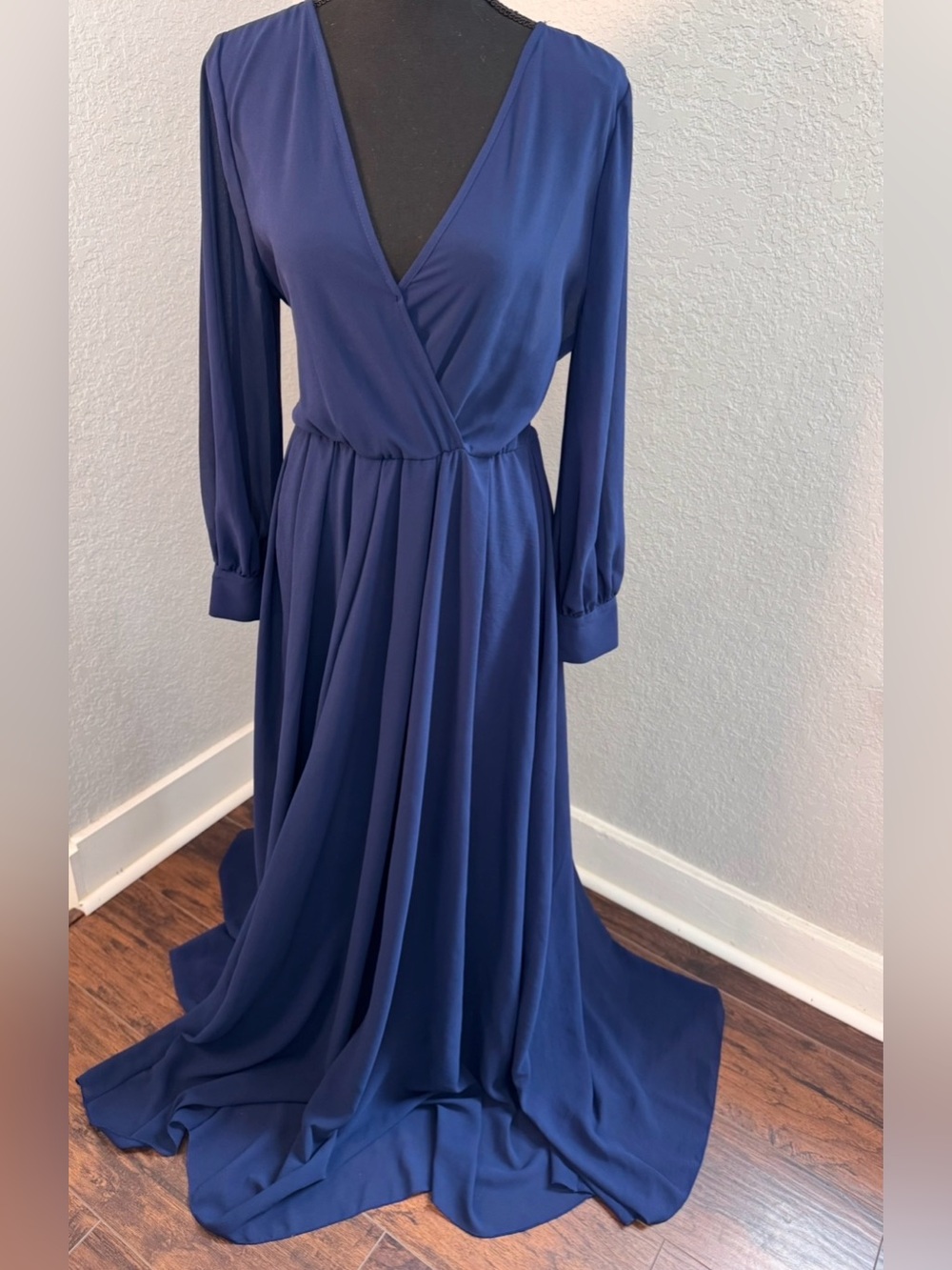 Xtaren Deep Blue Long Sleeve Wrap Maxi Dress